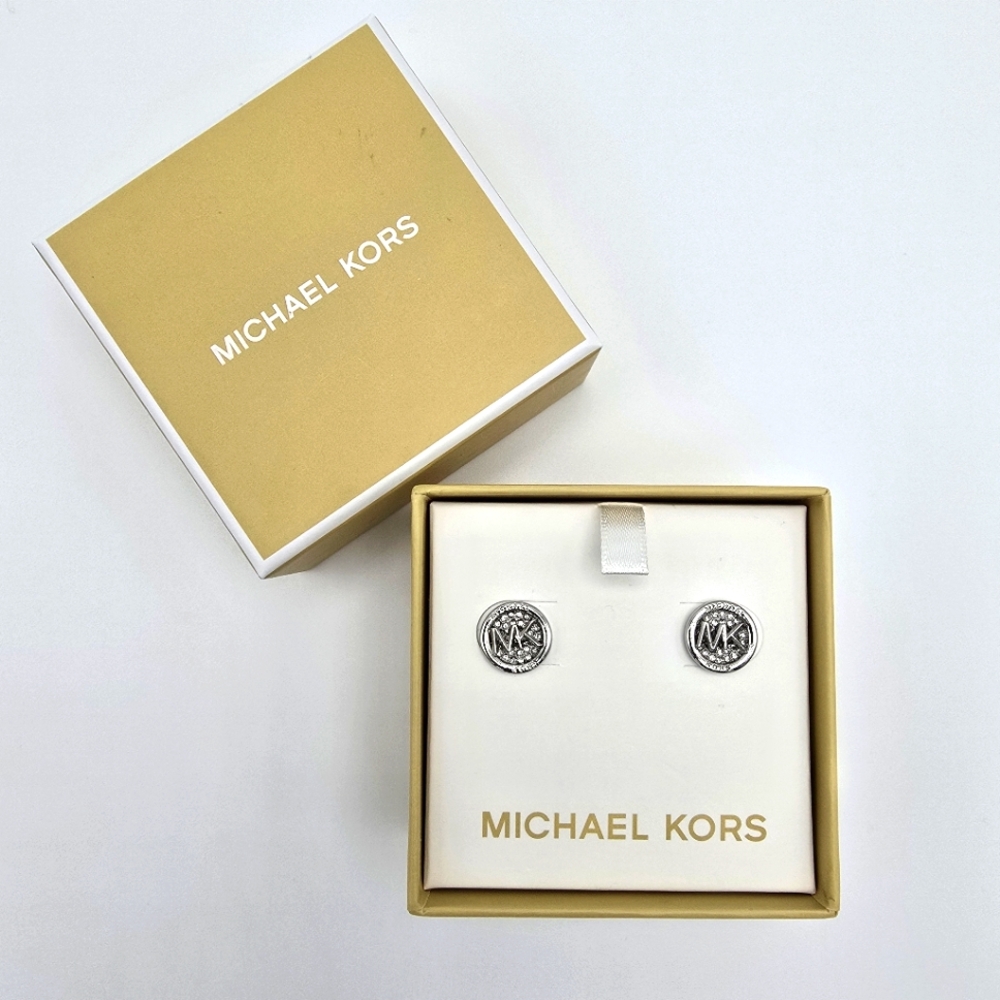 Michael Kors Silver Pave Round Crystal Earrings - NWT
